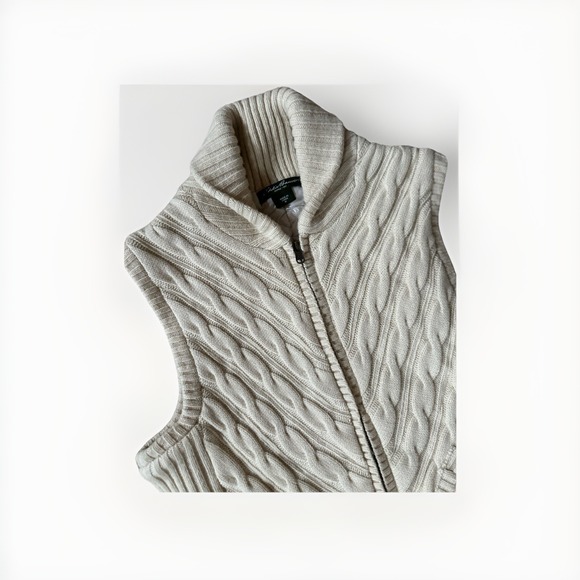 Womens Eddie Bauer Ivory Insulated Wool Blend CableKnit Sweater Vest Full Zip  M - Picture 13 of 13